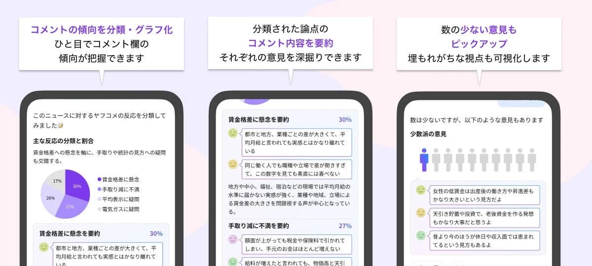 コメントの傾向分類と要約の具体例