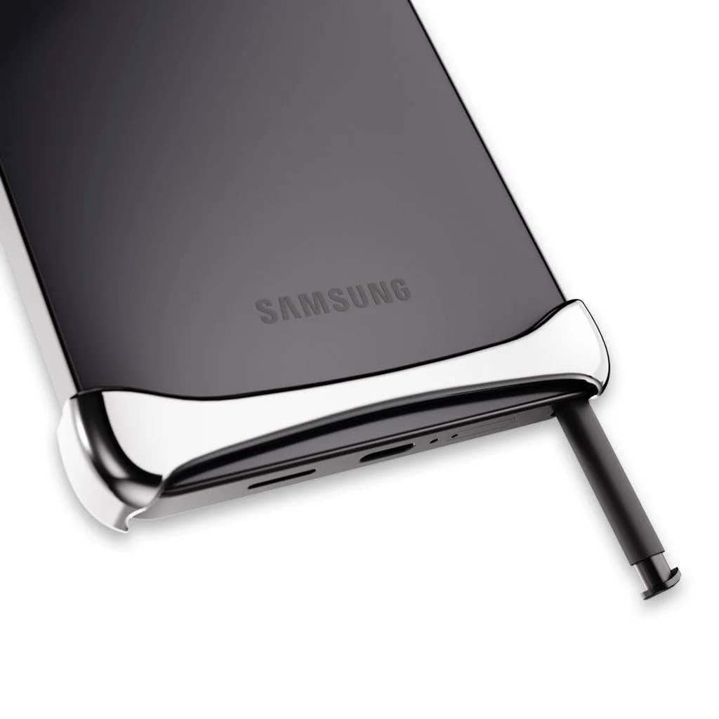 SAMSUNGのロゴが入ったスマートフォンの背面とSペン