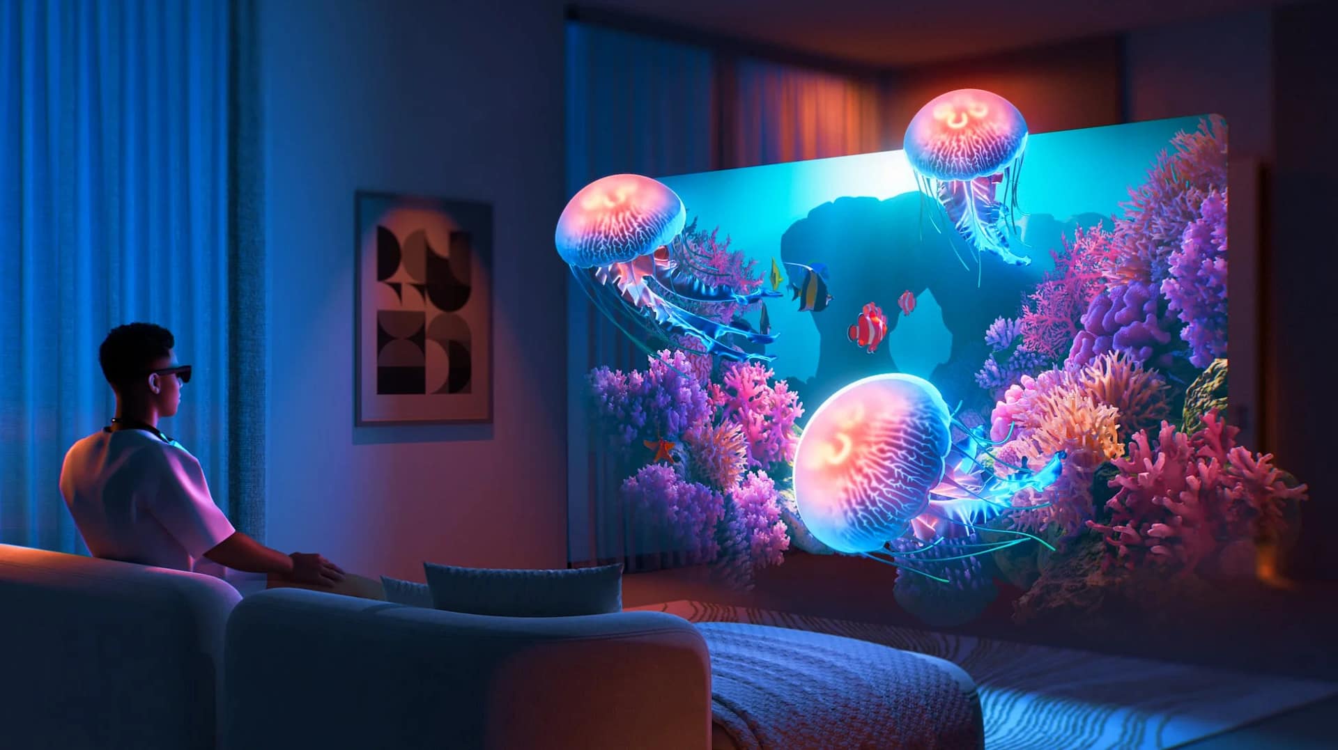 3Dの水中世界に没頭する人