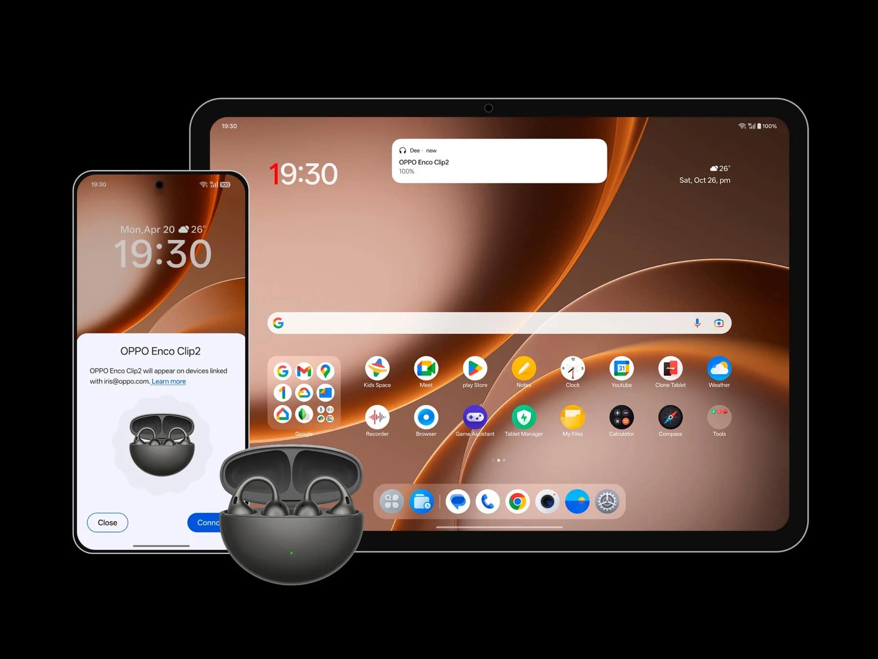 スマートフォンとタブレットにワイヤレスイヤホンが連携表示
