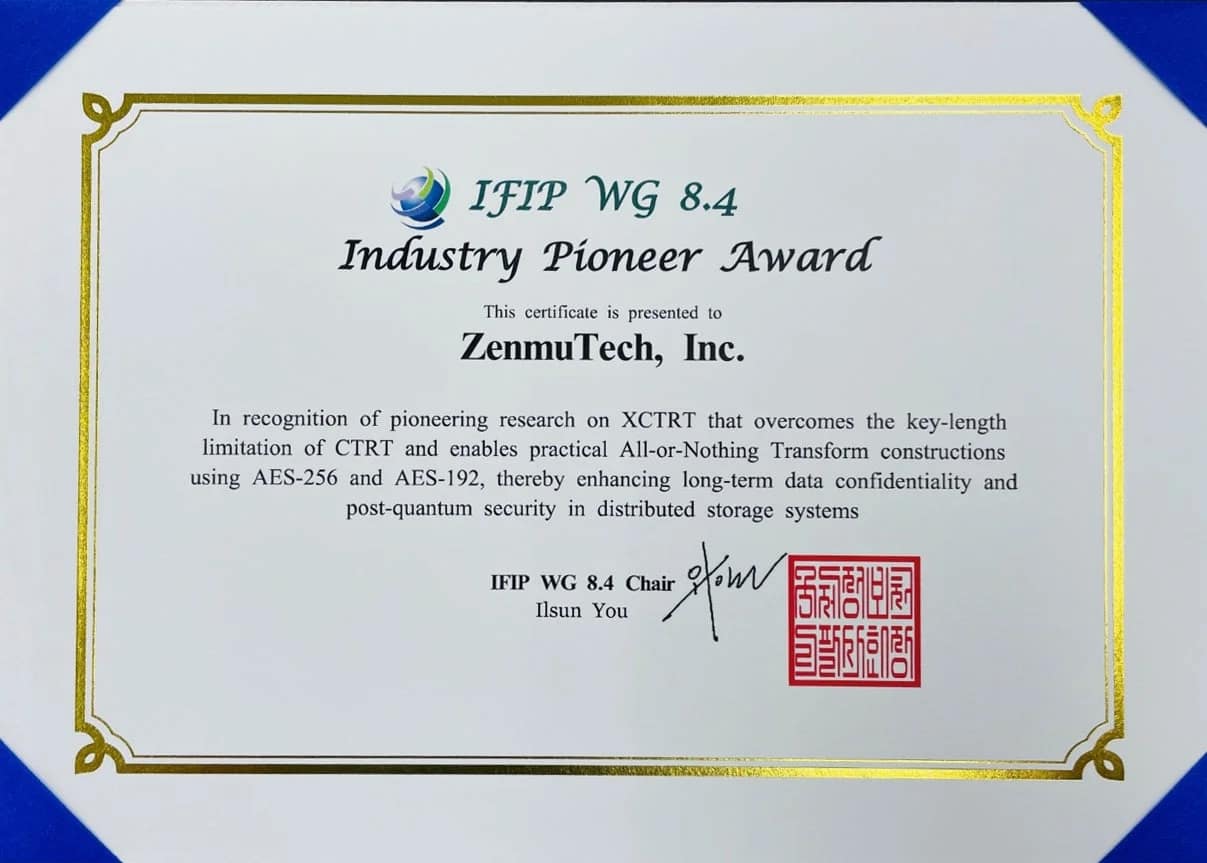 Industry Pioneer Awardの賞状