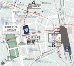 新宿住友ビル三角広場のアクセス案内図