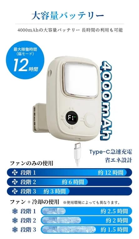 4000mAhバッテリーとType-C充電