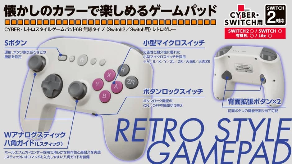 CYBER・レトロスタイルゲームパッド6B 機能説明