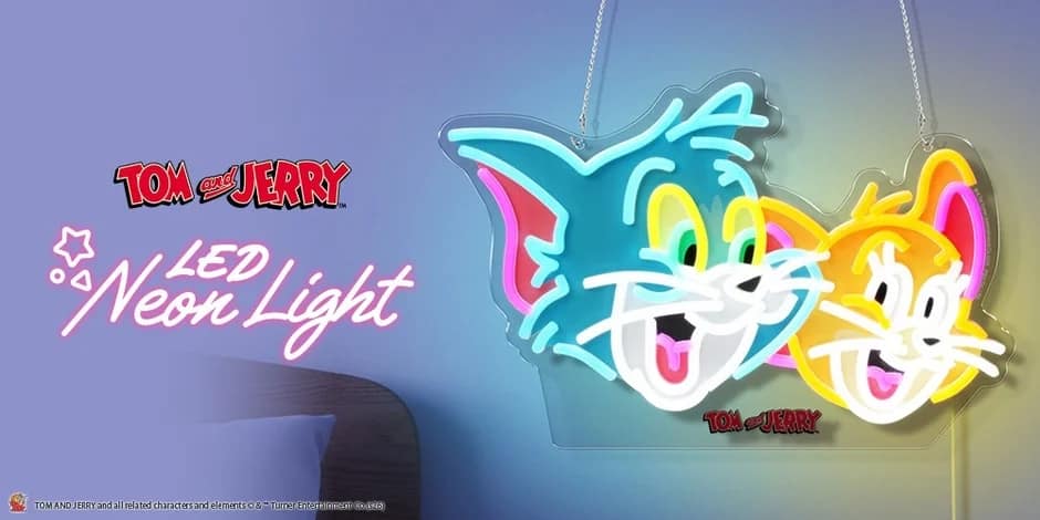 トムとジェリーの顔がデザインされたカラフルなLEDネオンライト