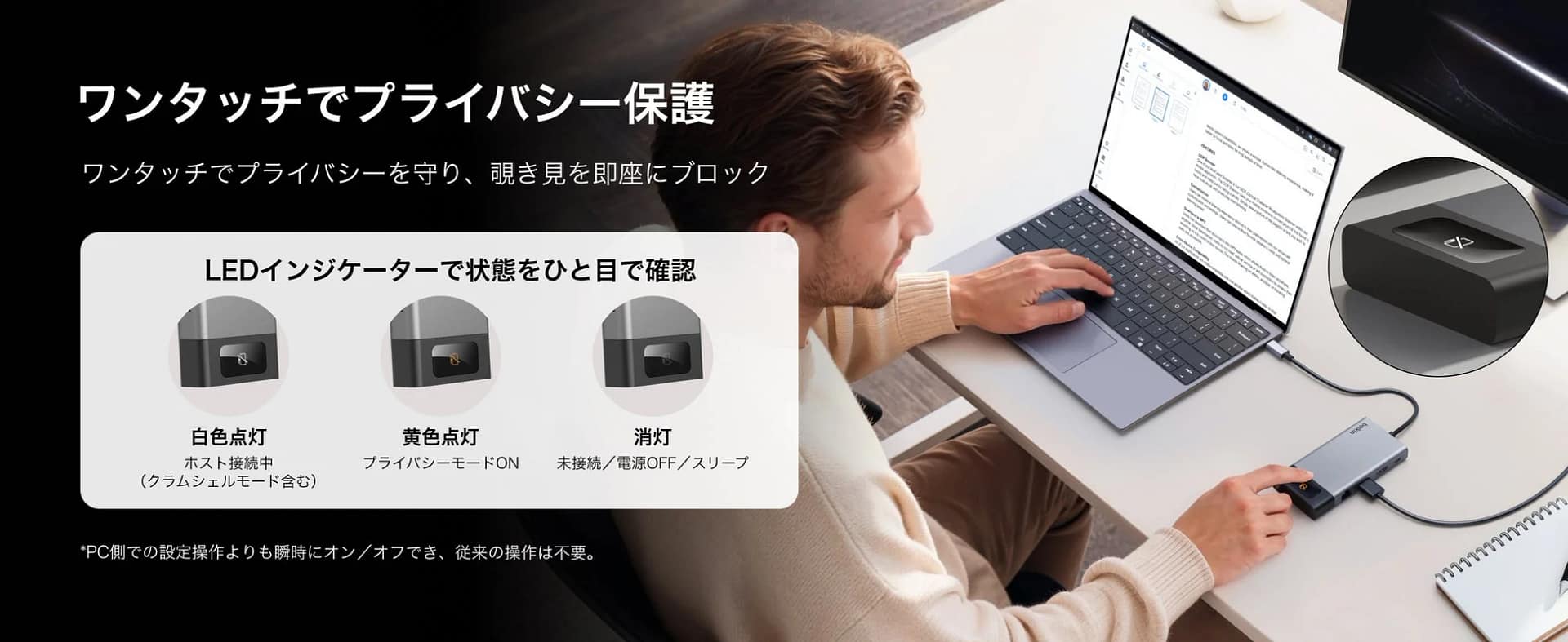 ワンタッチでプライバシー保護