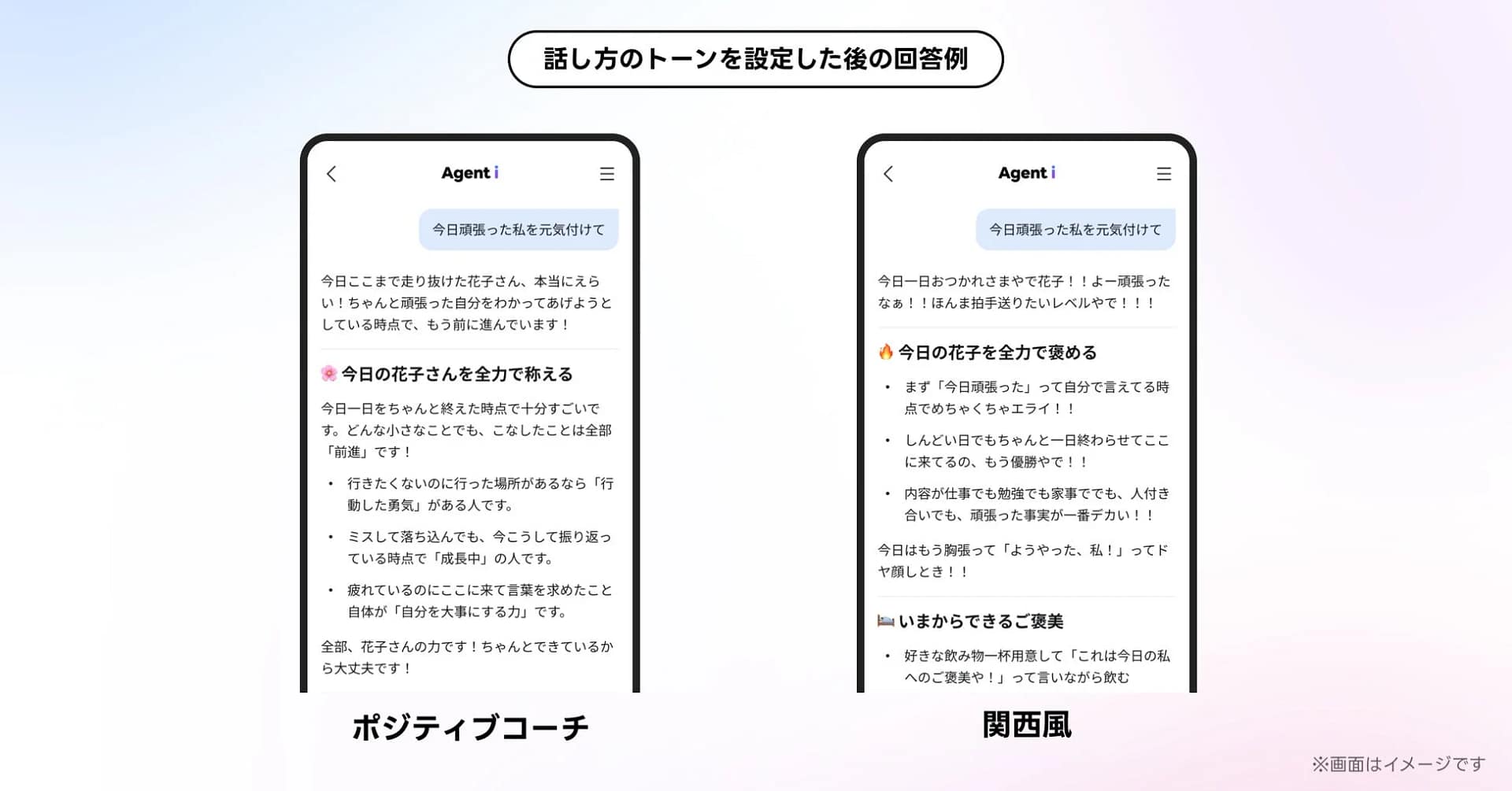 話し方のトーン設定後の回答例