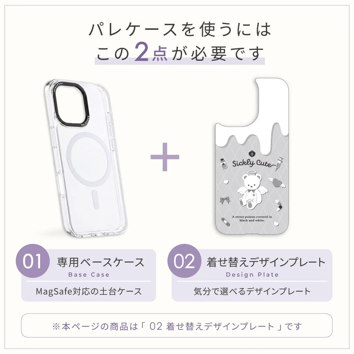 パレケースを使うにはこの2点が必要です 01 専用ベースケース 02 着せ替えデザインプレート