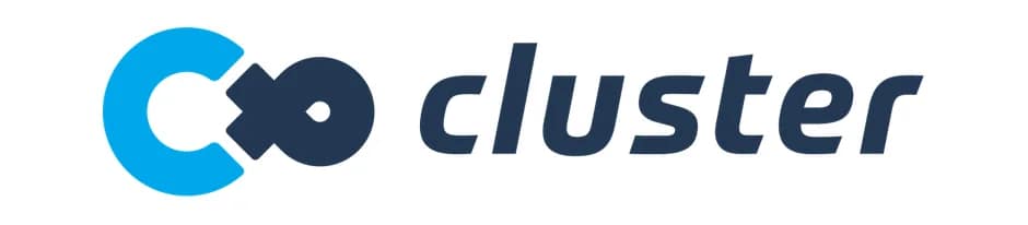 白背景に青色のシンボルと「cluster」の文字が書かれたロゴ画像