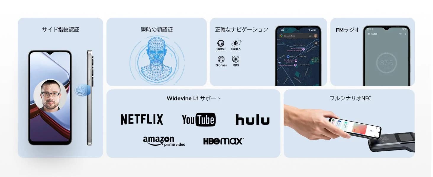 サイド指紋認証, 瞬時の顔認証, 正確なナビゲーション