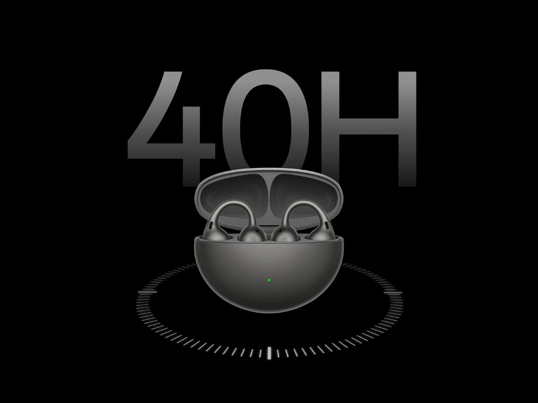 充電ケースに入ったワイヤレスイヤホンと「40H」の文字