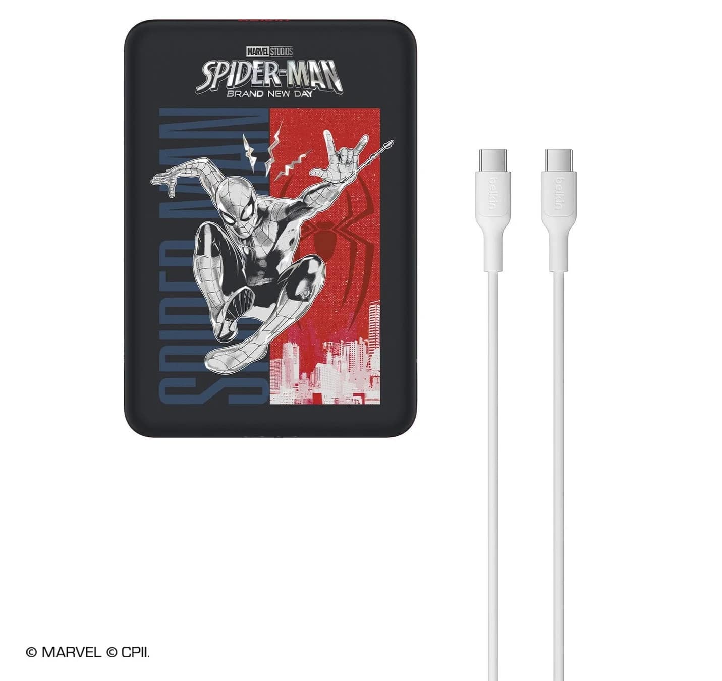 Belkin スパイダーマンモバイルバッテリー本体とケーブル