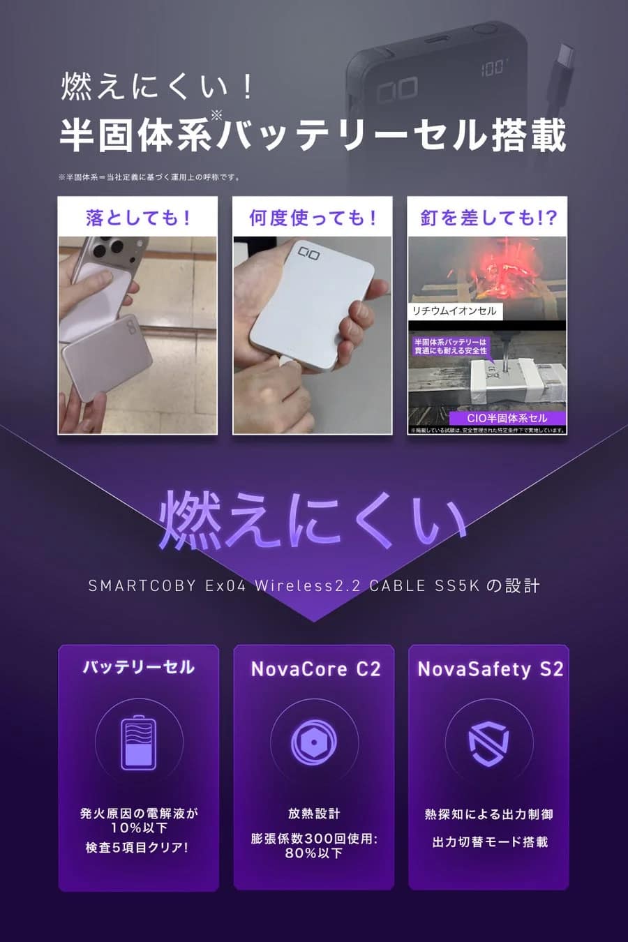 燃えにくい半固体系バッテリーセル