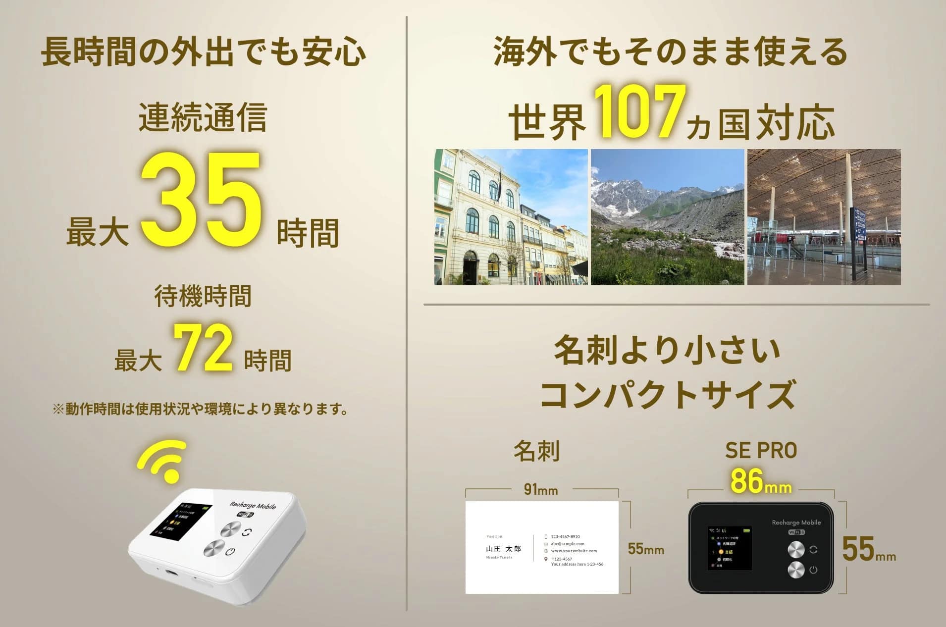 長時間の外出でも安心 SE PRO