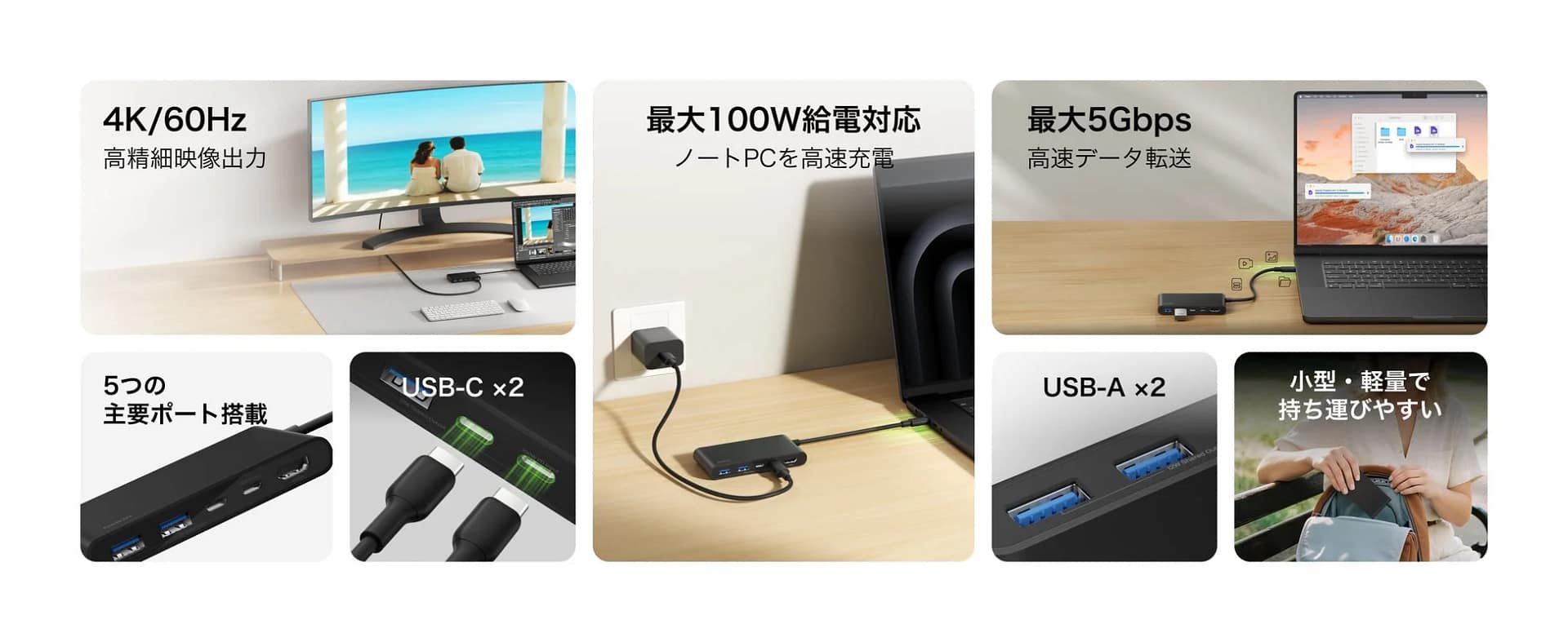 Belkin Connect USB-C 5-in-1 ハブ（USB-A/C混合モデル）