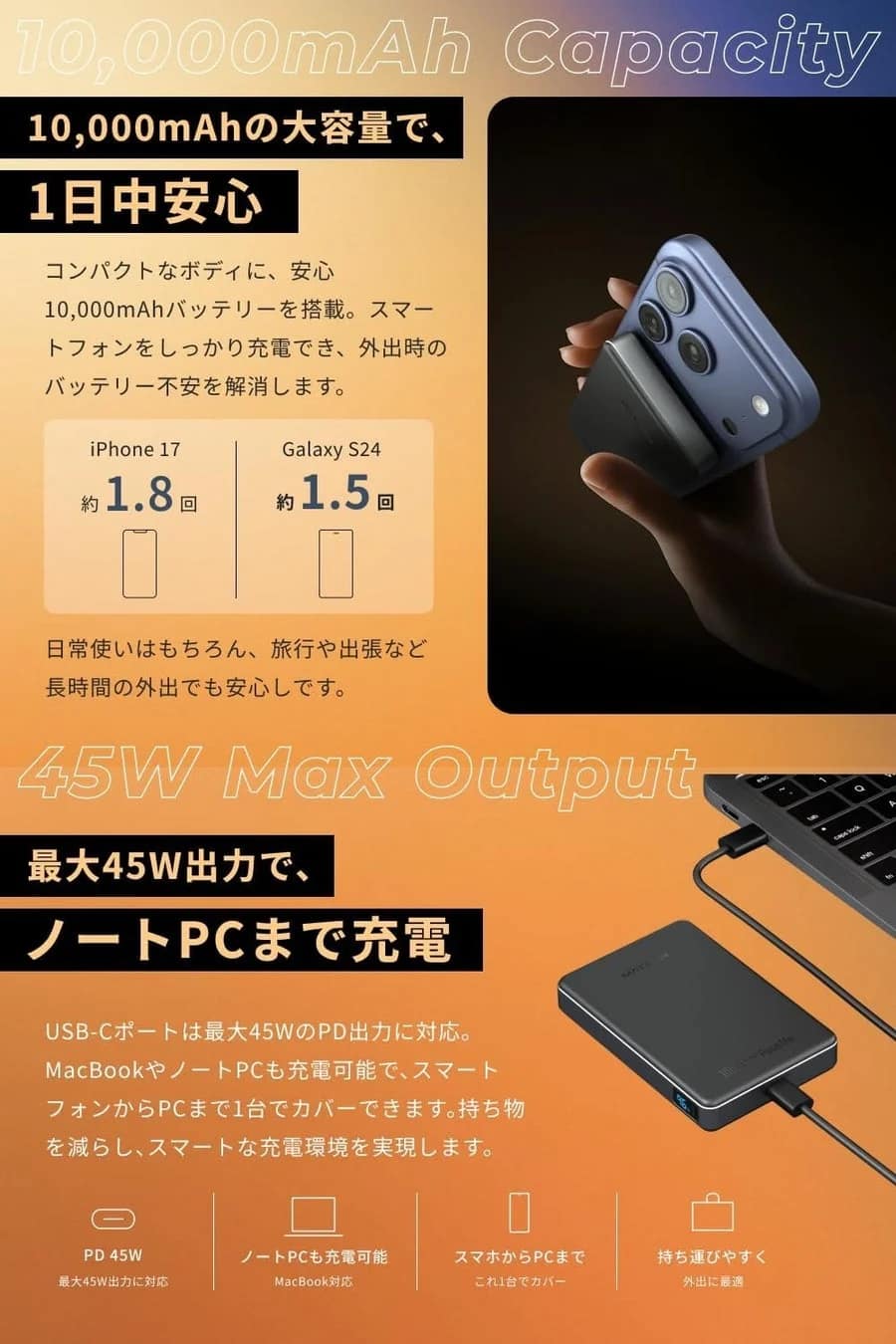 大容量とノートPC充電