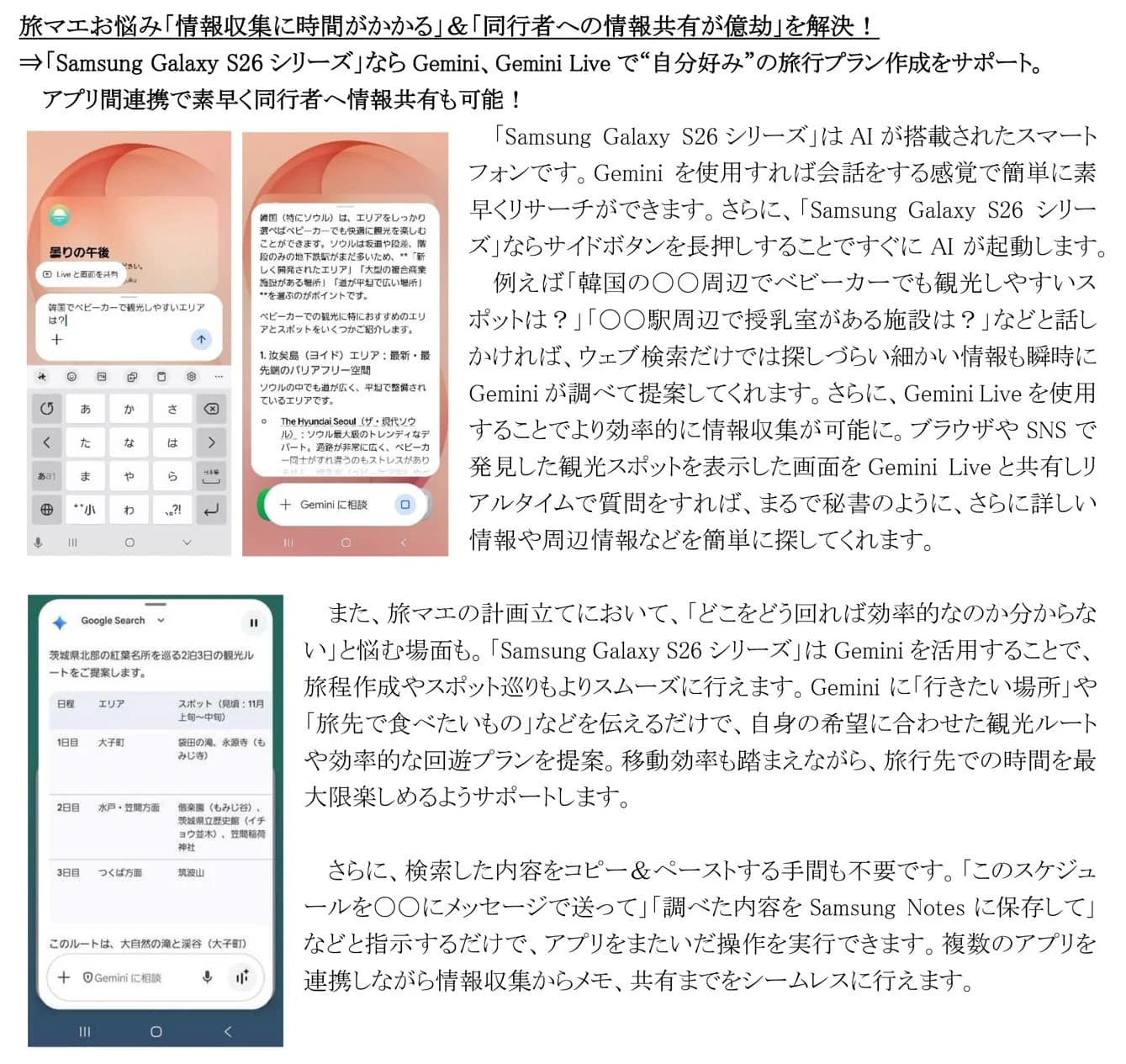 Geminiによる旅行プラン提案